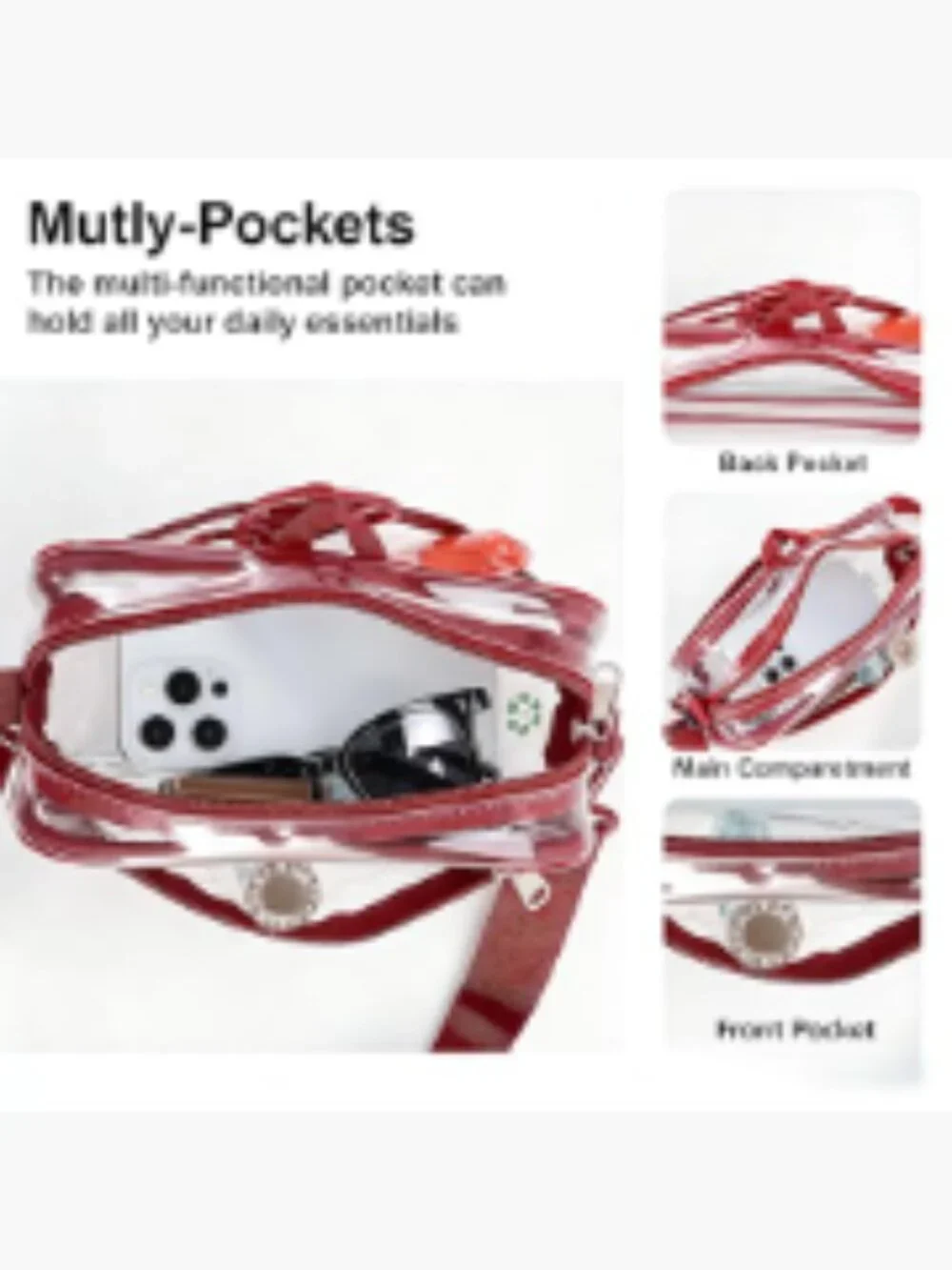 Clear Crossbody Purse for Stadium Events | Transparent PVC Bag with Adjustable